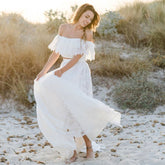 Flowy Boho Lace Two Piece Beach Wedding Dress - DollyGown